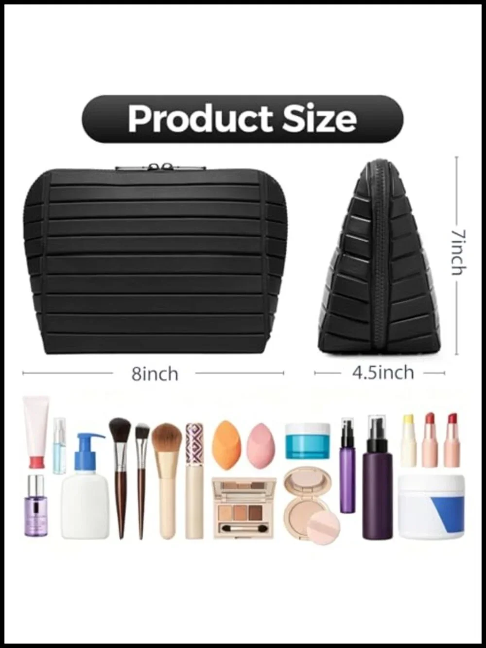 Travel Makeup Organizer Bag with Fold-Down Design & Adjustable Dividers, 27